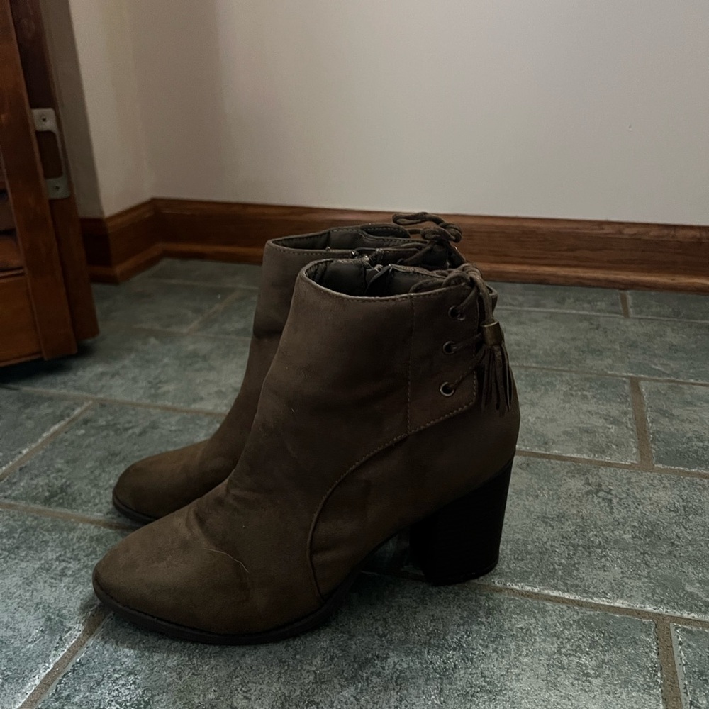 Charlotte Russe olive green/ brown booties